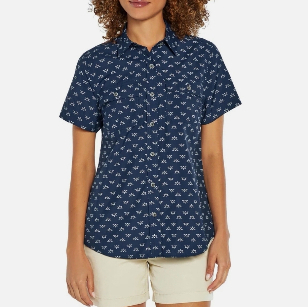Eddie Bauer Navy Blue Button Down Short Sleeve Shirt L